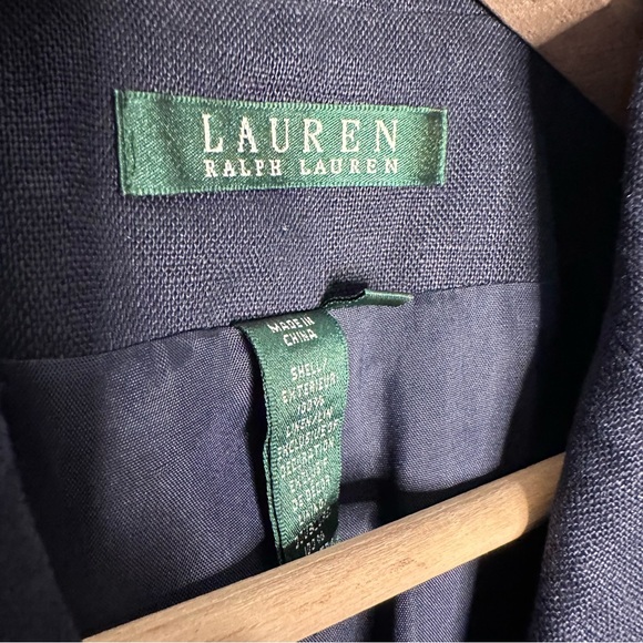 Ralph Lauren Navy Blue Embroidered Crown Crest Linen Blazer Size 4 - Picture 7 of 9
